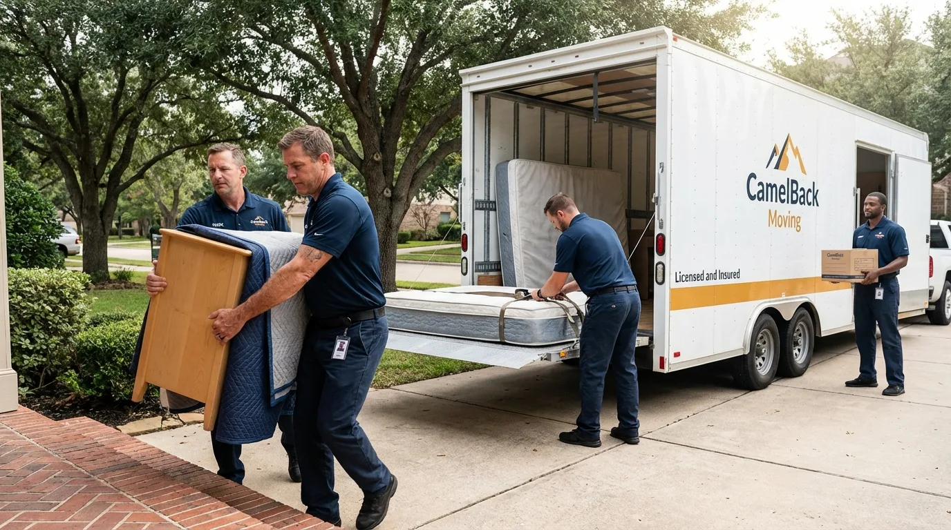 Crew loading residential truck for cross-state move from Wadesboro, NC